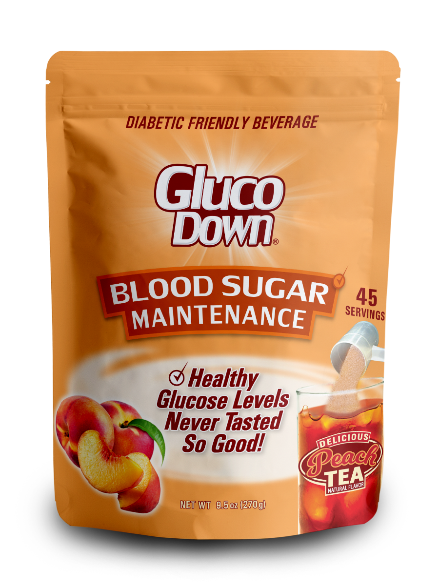 GLUCODOWN® Diabetic Friendly Beverage, Maintain Healthy Blood Sugar, Delicious Peach Tea (45-Servings)