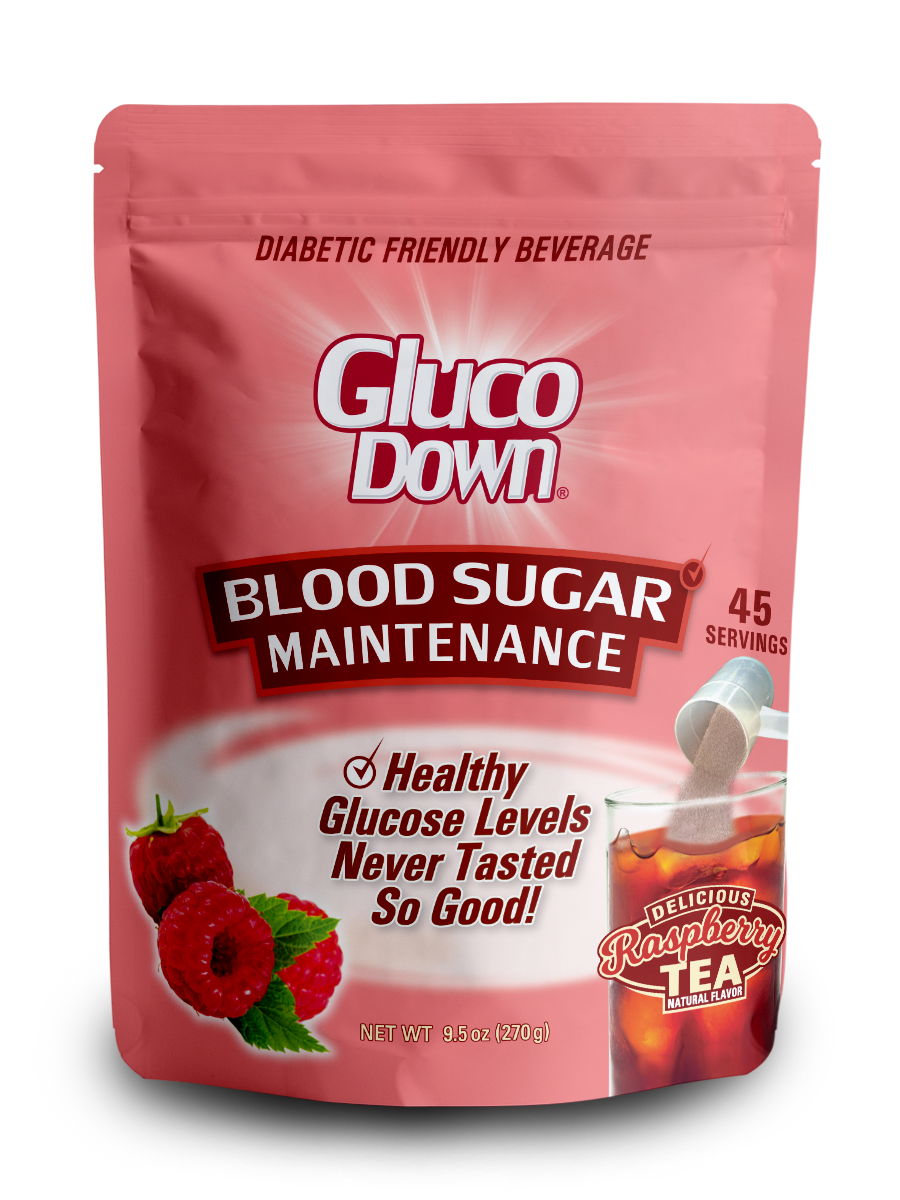 GLUCODOWN® Diabetic Friendly Beverage, Maintain Healthy Blood Sugar, Delicious Raspberry Tea (45-Servings)