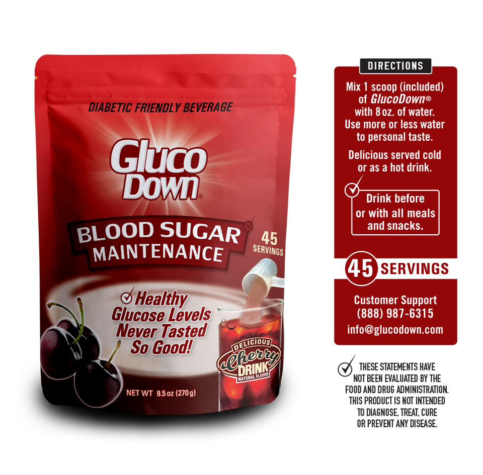 GLUCODOWN® Diabetic Friendly Beverage, Maintain Healthy Blood Sugar, Delicious Cherry (45-Servings)