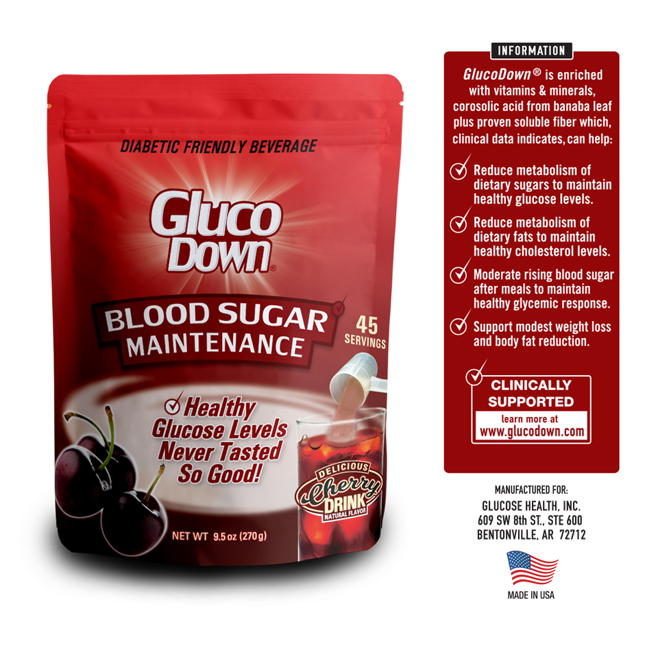 GLUCODOWN® Diabetic Friendly Beverage, Maintain Healthy Blood Sugar, Delicious Cherry (45-Servings)