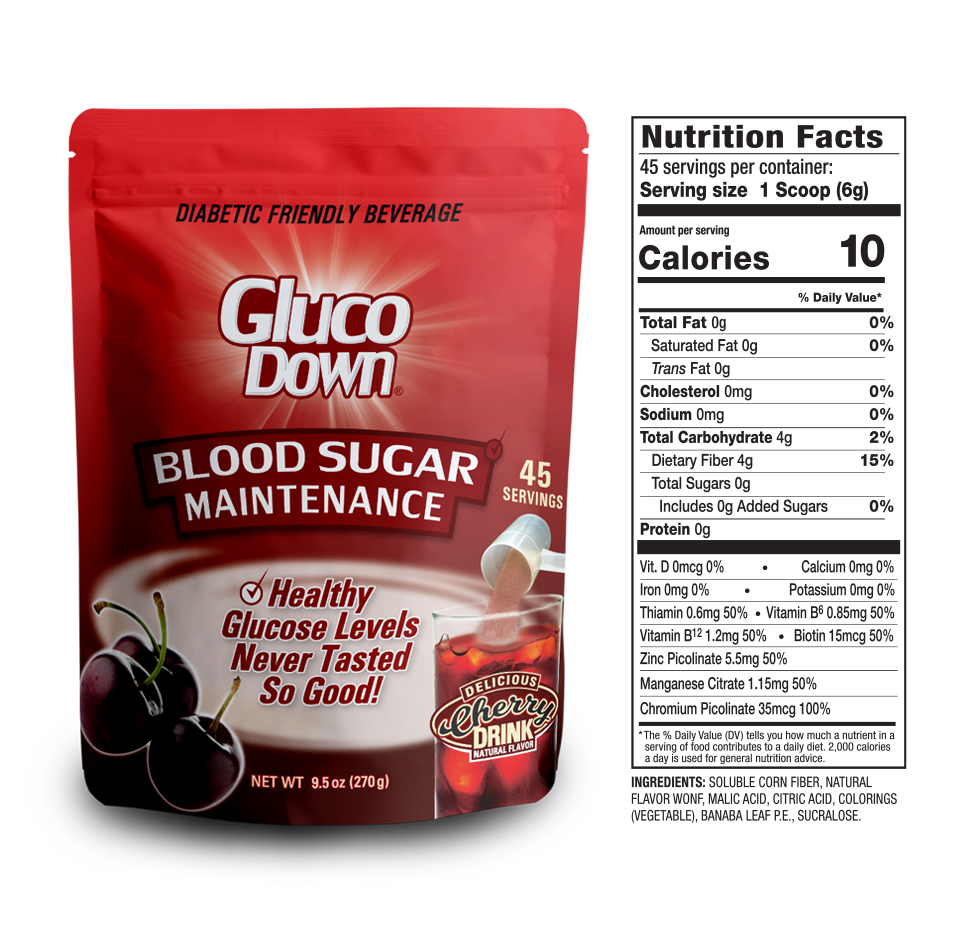 GLUCODOWN® Diabetic Friendly Beverage, Maintain Healthy Blood Sugar, Delicious Cherry (45-Servings)