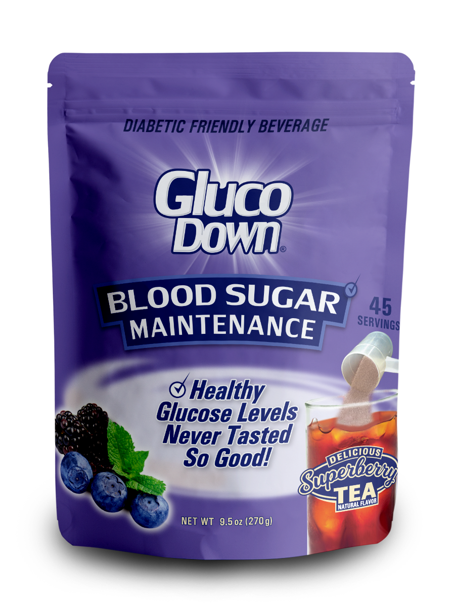 GLUCODOWN® Diabetic Friendly Beverage, Maintain Healthy Blood Sugar, Delicious Super Berry Tea (45-Servings)