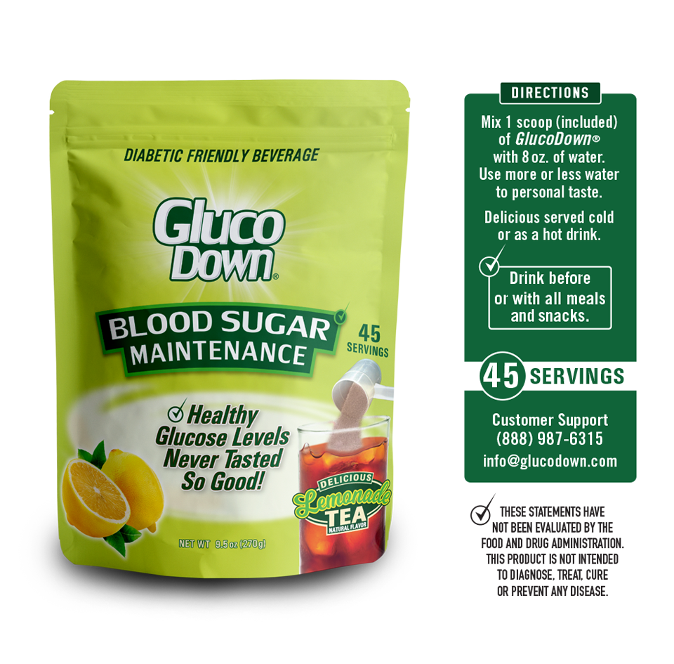 GLUCODOWN® Diabetic Friendly Beverage, Maintain Healthy Blood Sugar, Delicious Lemon Tea (45-Servings)