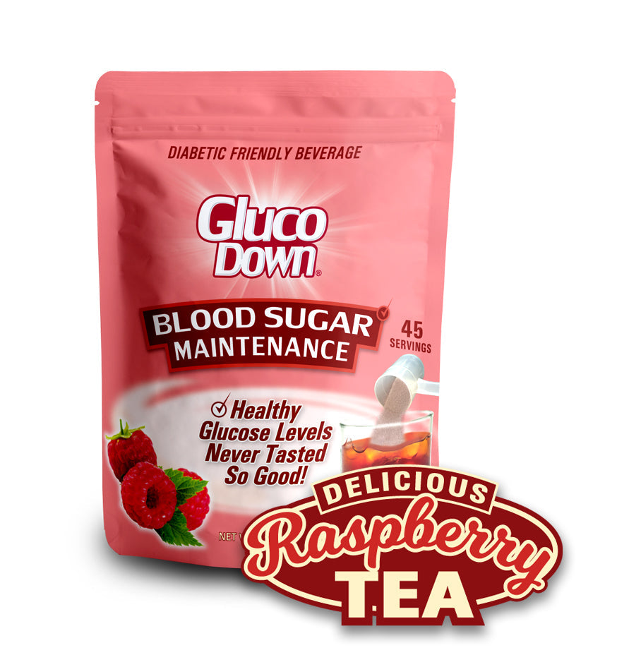 GLUCODOWN® Diabetic Friendly Beverage, Maintain Healthy Blood Sugar, Delicious Raspberry Tea (45-Servings)