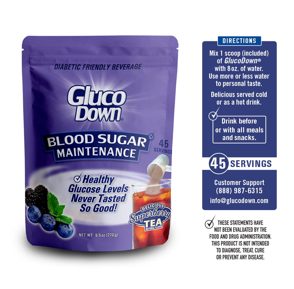 GLUCODOWN® Diabetic Friendly Beverage, Maintain Healthy Blood Sugar, Delicious Super Berry Tea (45-Servings)