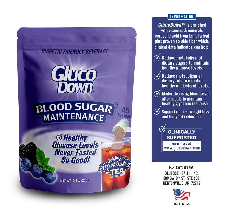 GLUCODOWN® Diabetic Friendly Beverage, Maintain Healthy Blood Sugar, Delicious Super Berry Tea (45-Servings)