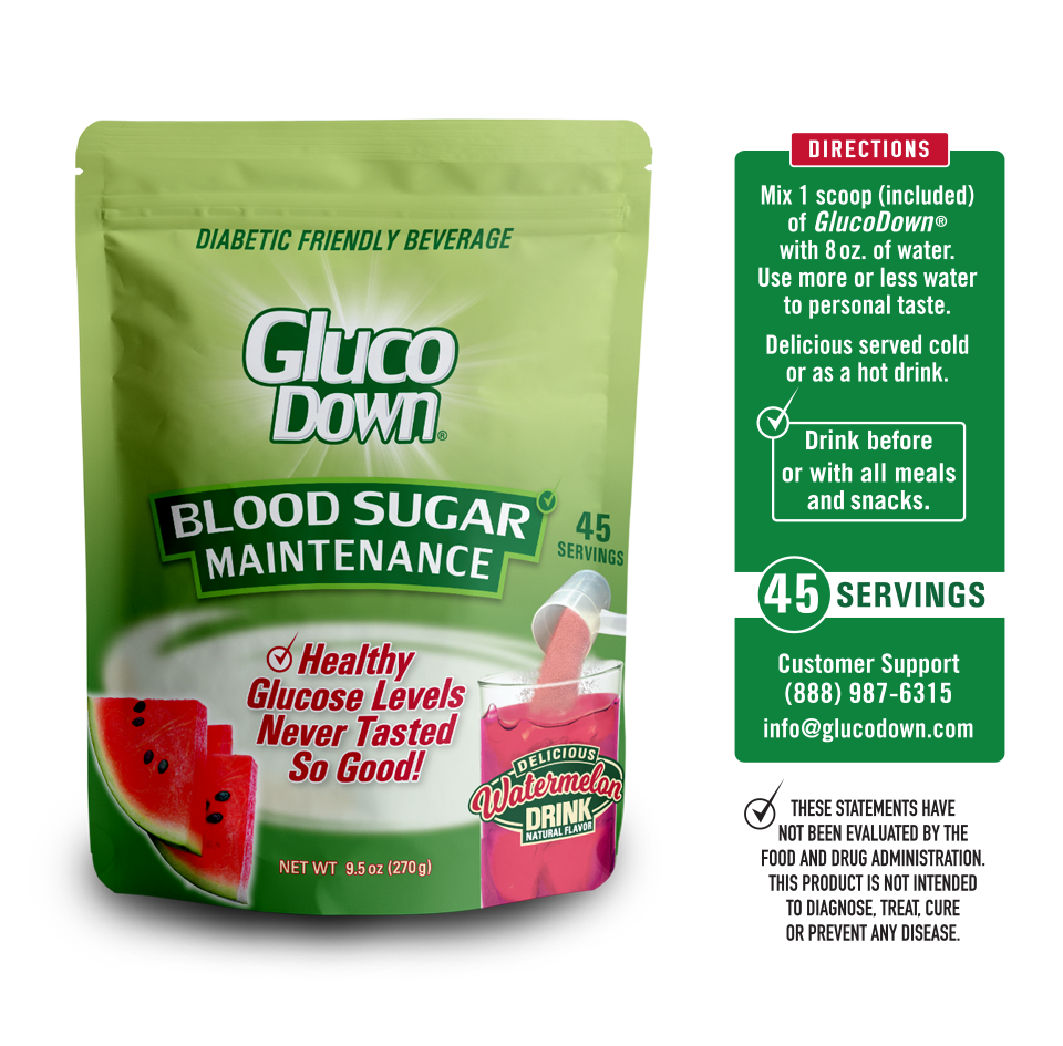 GLUCODOWN® Diabetic Friendly Beverage, Maintain Healthy Blood Sugar, Delicious Watermelon (45-Servings)