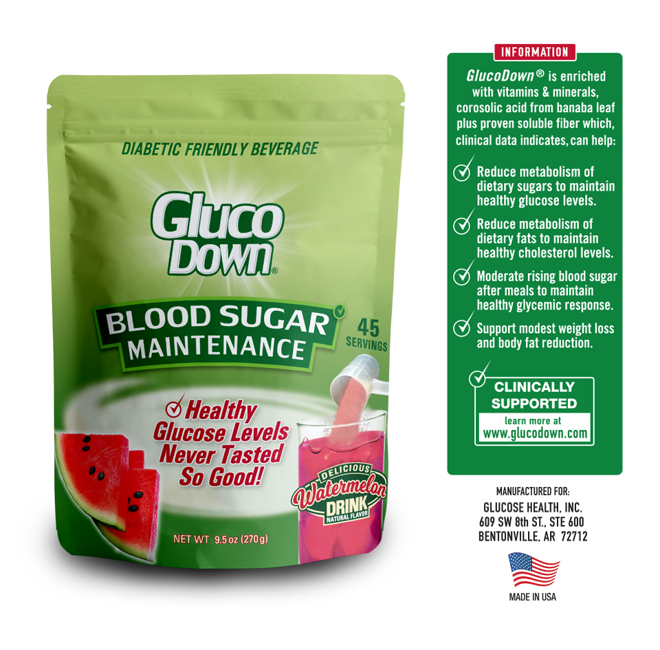 GLUCODOWN® Diabetic Friendly Beverage, Maintain Healthy Blood Sugar, Delicious Watermelon (45-Servings)