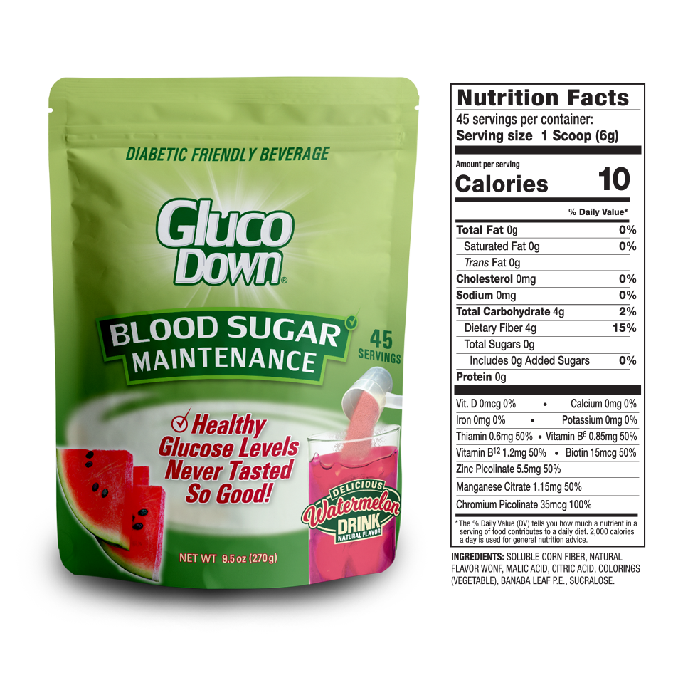 GLUCODOWN® Diabetic Friendly Beverage, Maintain Healthy Blood Sugar, Delicious Watermelon (45-Servings)